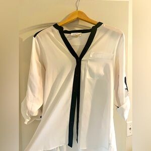 Calvin Klein slightly sheer color blocked button down